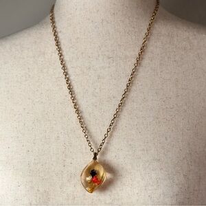 Vtg Encased Flower Lucite Pendant Necklace Geometric